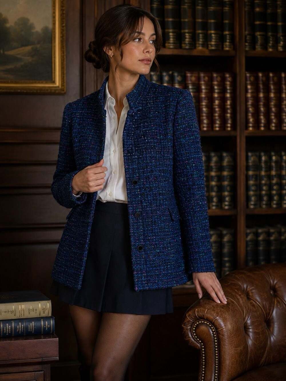 CARLISLE Blue Multicolor Tweed Wool Blend Mohair Button Jacket Blazer Size 8